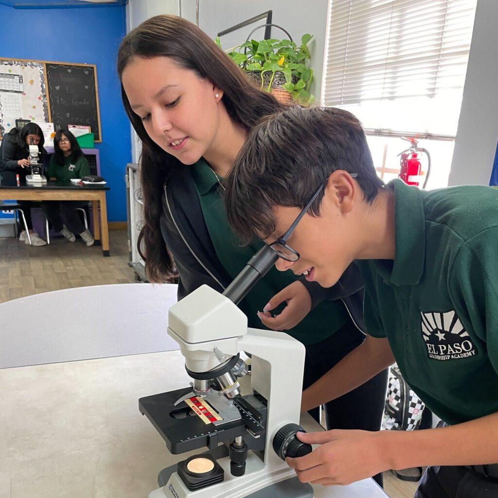 EPLA students inspecting cells in science class
